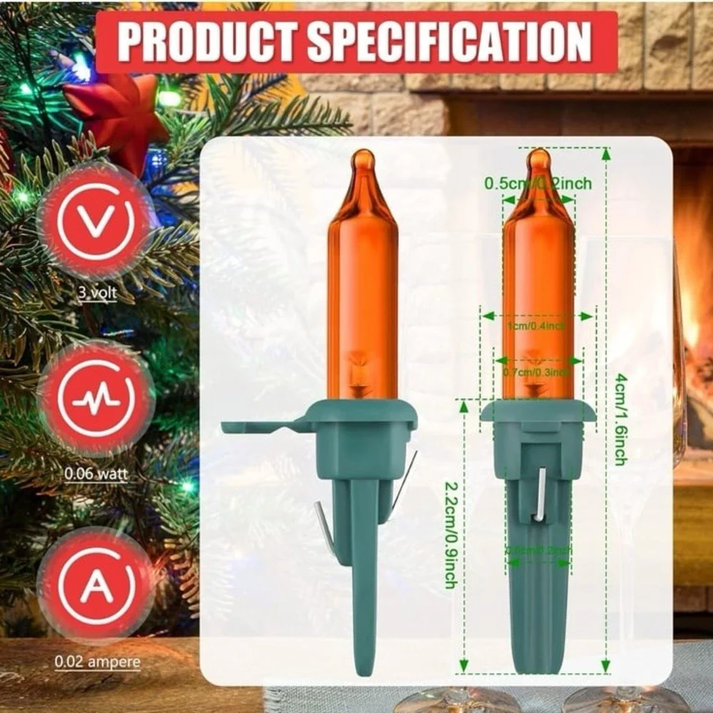 Riakrum Christmas Replacement Mini Light Bulb 3 Volt 0.06 Watt Christmas Tree LE